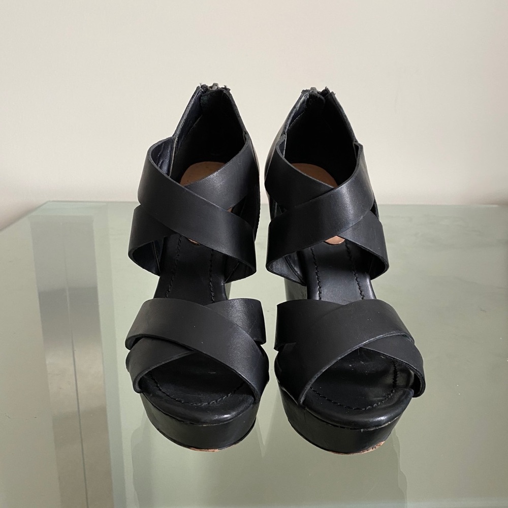 True Religion Black Strappy Wedge
